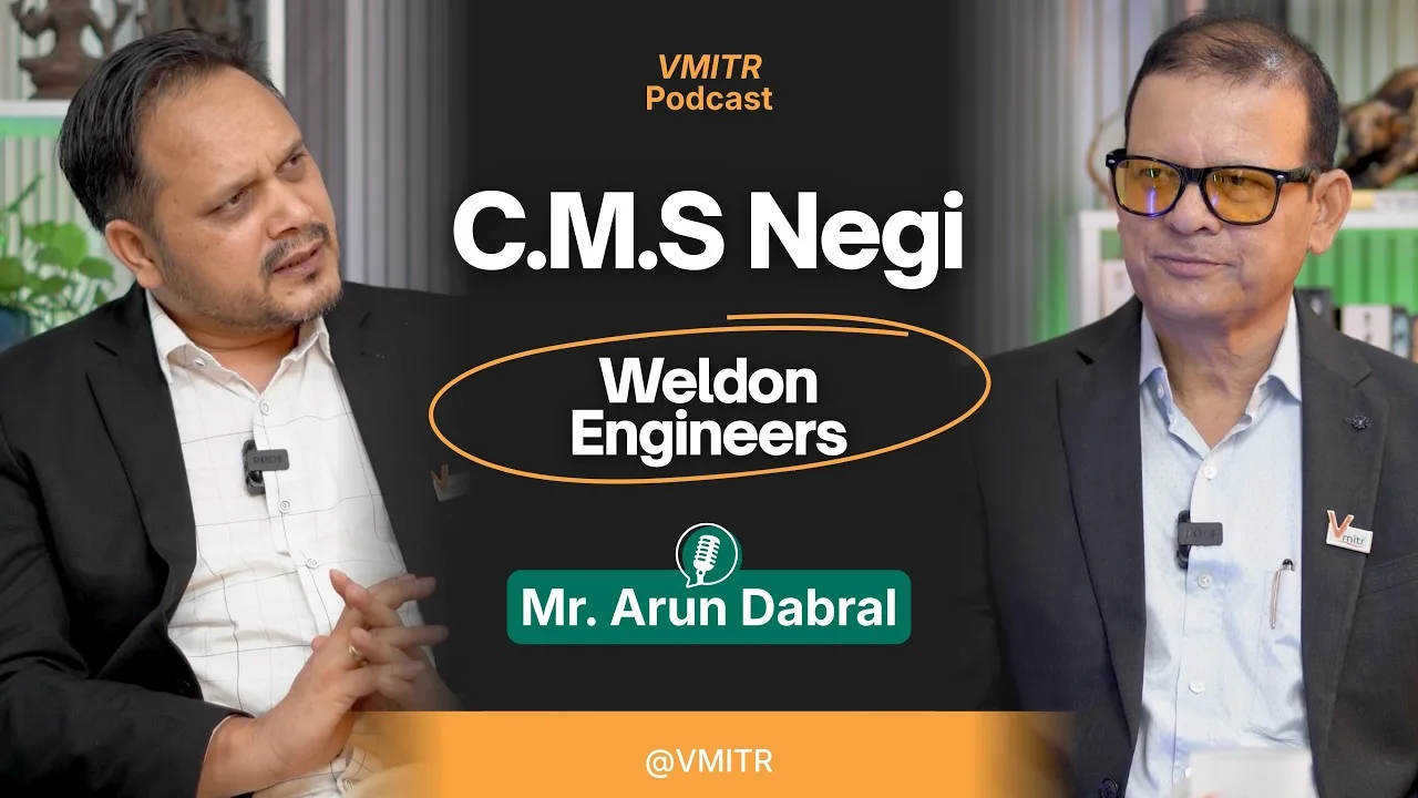 Chandramohan Singh Negi, founder of Weldon Engineers, recording the VMITR podcast in studio with Arun Dabral